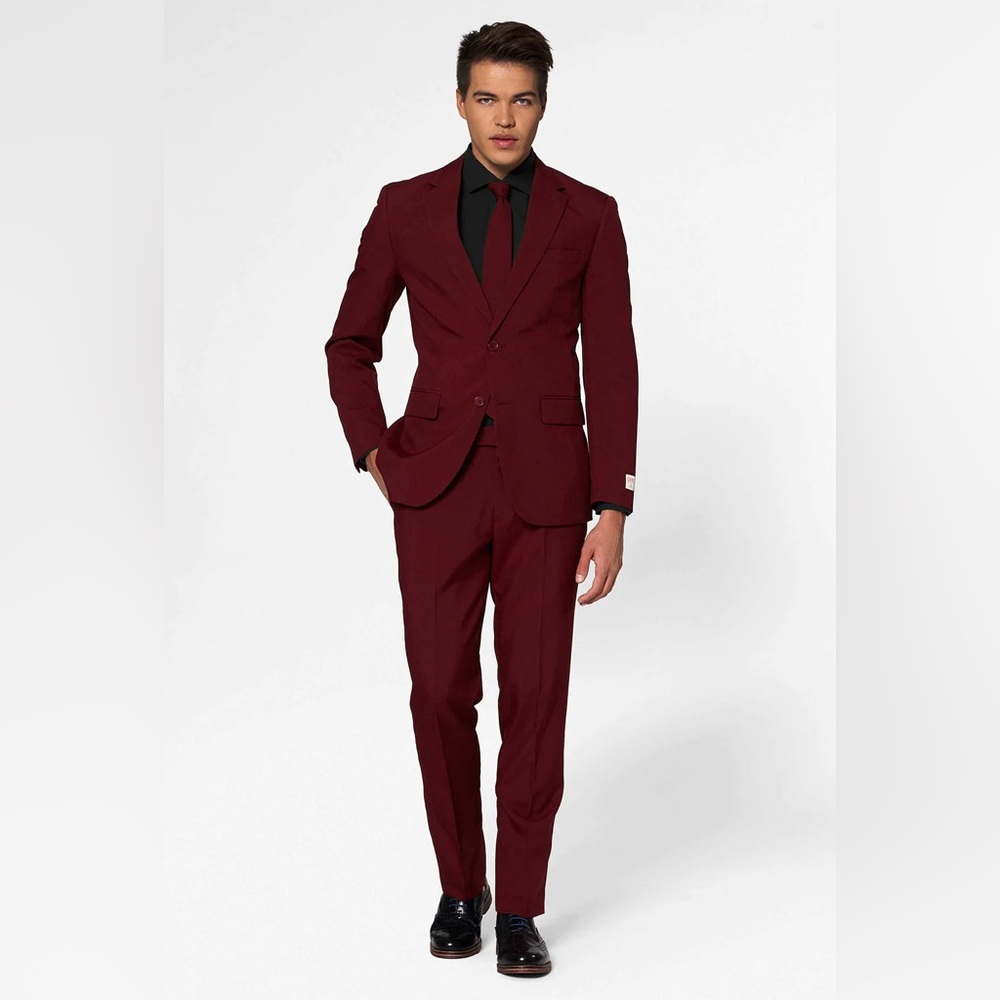 Men's Burgundy Suit Set (coat,pants,tie)